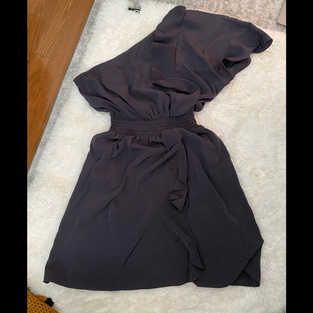 Francesca’s Grey One Shoulder Ruffle Dress Size S